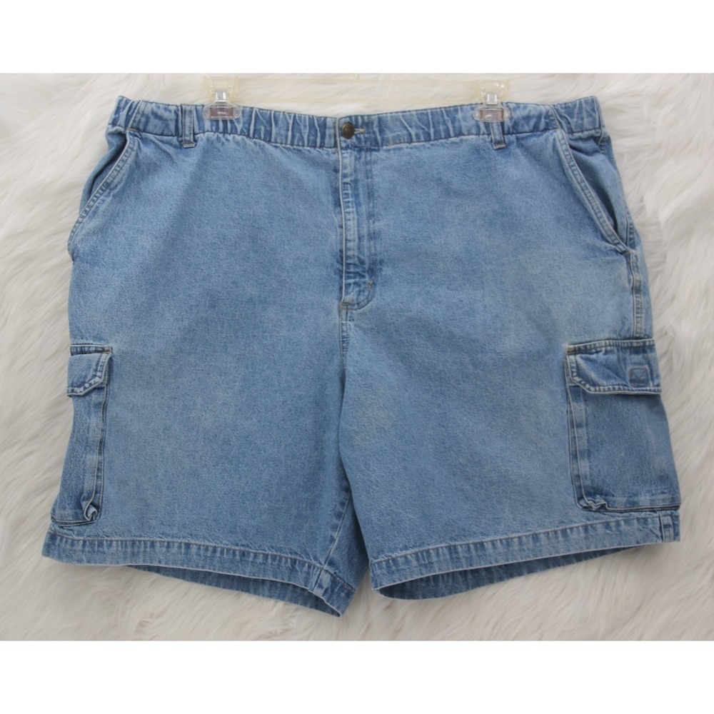 Vintage Big Dogs Mens Size 2x Light Blue 8" Denim Cargo Shorts 100% Cotton